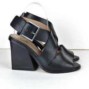 BCBGMAXAZRIA Sara Black Chunky Square Heel Leather Strappy Sandal Womens 6M